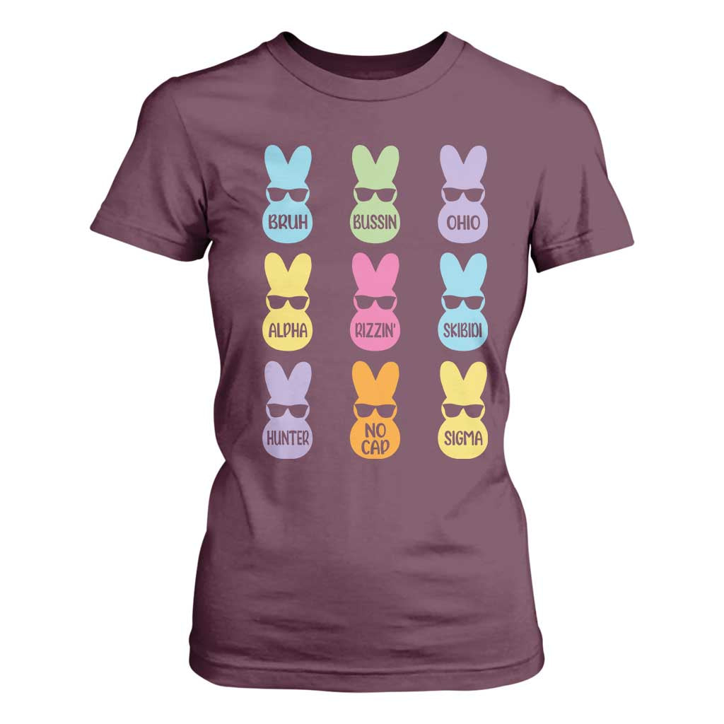 Easter Bruh T Shirt For Women Gen Alpha Slang Skibidi Rizz Cute Bunny TS10 Maroon Print Your Wear