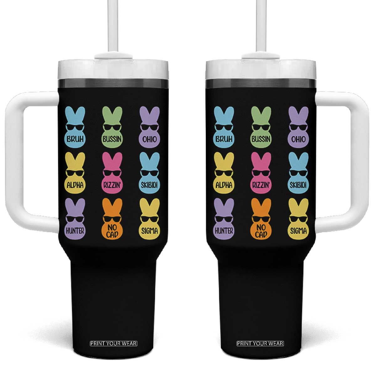 Easter Bruh Tumbler With Handle Gen Alpha Slang Skibidi Rizz Cute Bunny TS10 One Size: 40 oz Black Print Your Wear