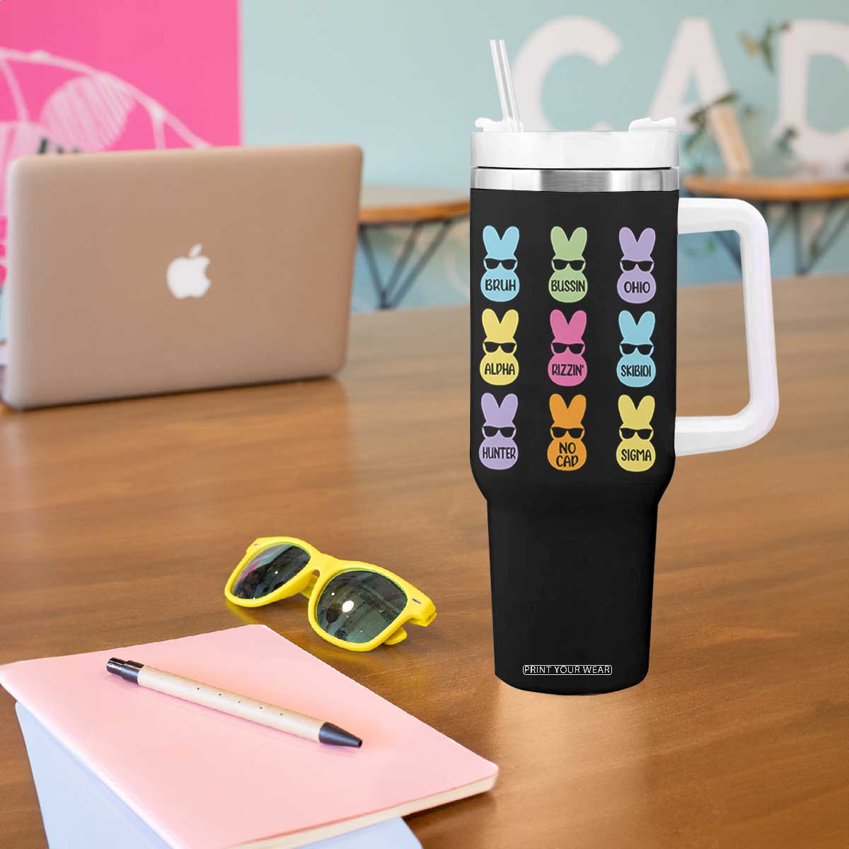 Easter Bruh Tumbler With Handle Gen Alpha Slang Skibidi Rizz Cute Bunny TS10 Print Your Wear