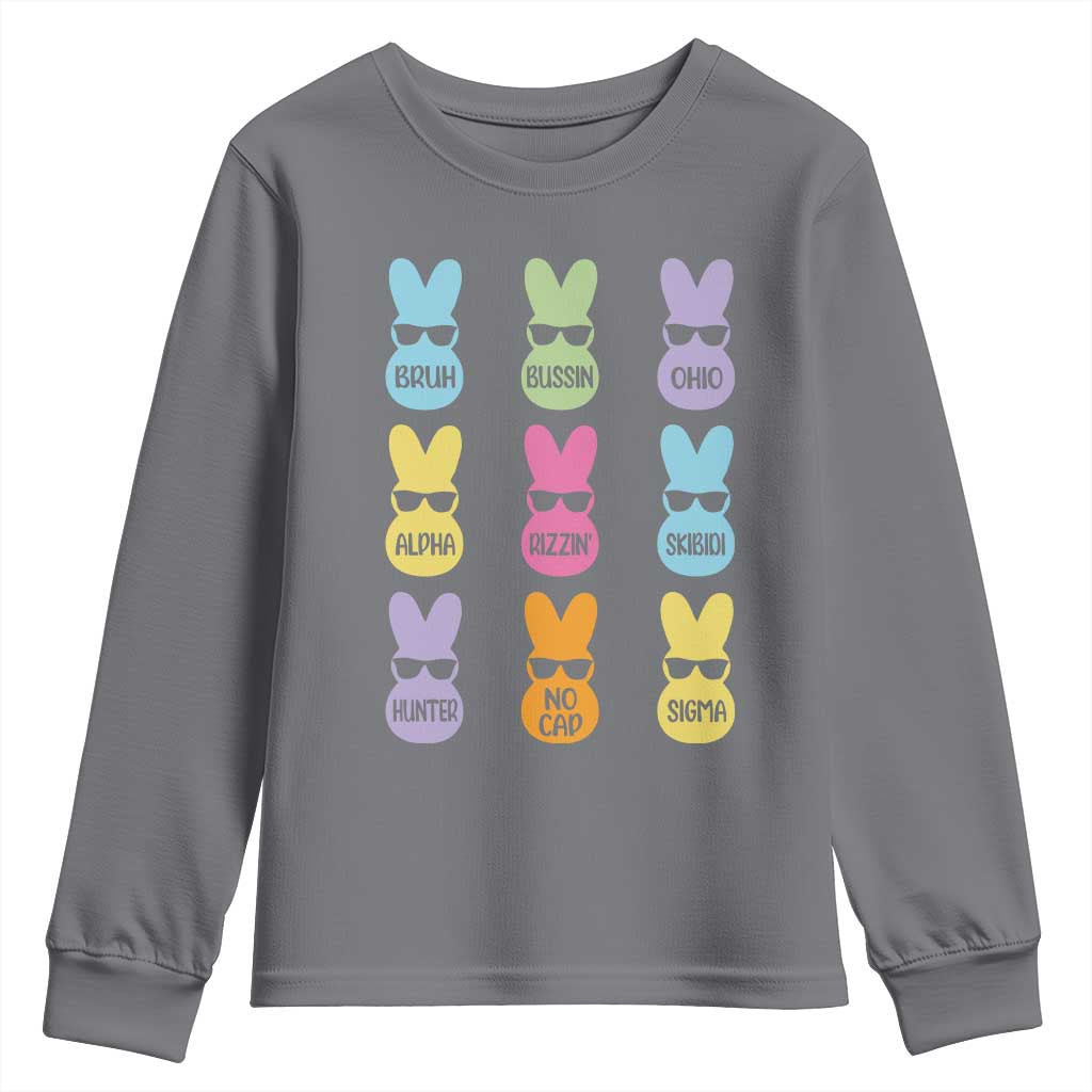 Easter Bruh Youth Sweatshirt Gen Alpha Slang Skibidi Rizz Cute Bunny TS10 Charcoal Print Your Wear