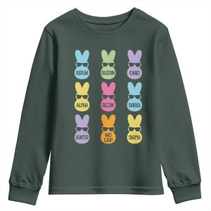 Easter Bruh Youth Sweatshirt Gen Alpha Slang Skibidi Rizz Cute Bunny TS10 Dark Forest Green Print Your Wear