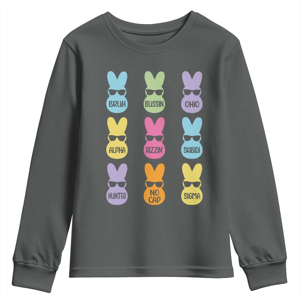 Easter Bruh Youth Sweatshirt Gen Alpha Slang Skibidi Rizz Cute Bunny TS10 Dark Heather Print Your Wear
