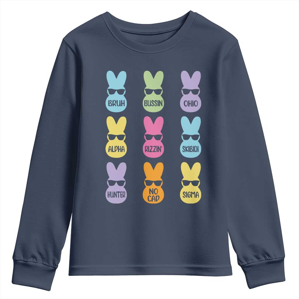Easter Bruh Youth Sweatshirt Gen Alpha Slang Skibidi Rizz Cute Bunny TS10 Navy Print Your Wear