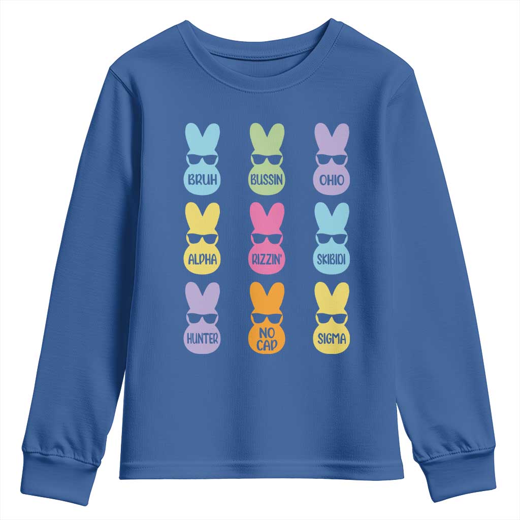 Easter Bruh Youth Sweatshirt Gen Alpha Slang Skibidi Rizz Cute Bunny TS10 Royal Blue Print Your Wear