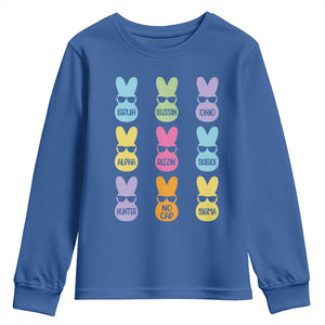 Easter Bruh Youth Sweatshirt Gen Alpha Slang Skibidi Rizz Cute Bunny TS10 Royal Blue Print Your Wear