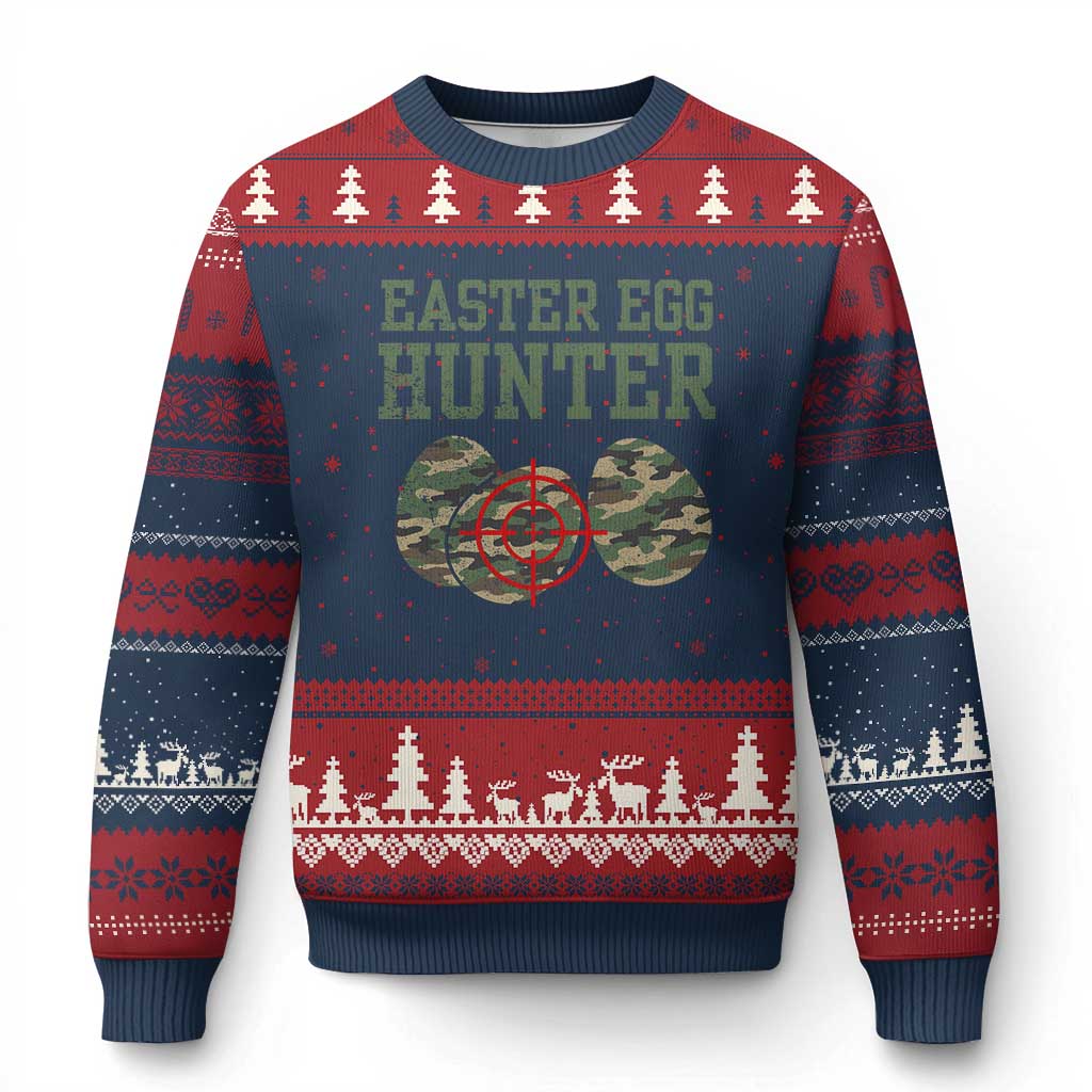 Easter Egg Hunter Ugly Christmas Sweater Camo Funny Hunting TS10 Navy Red Print Your Wear