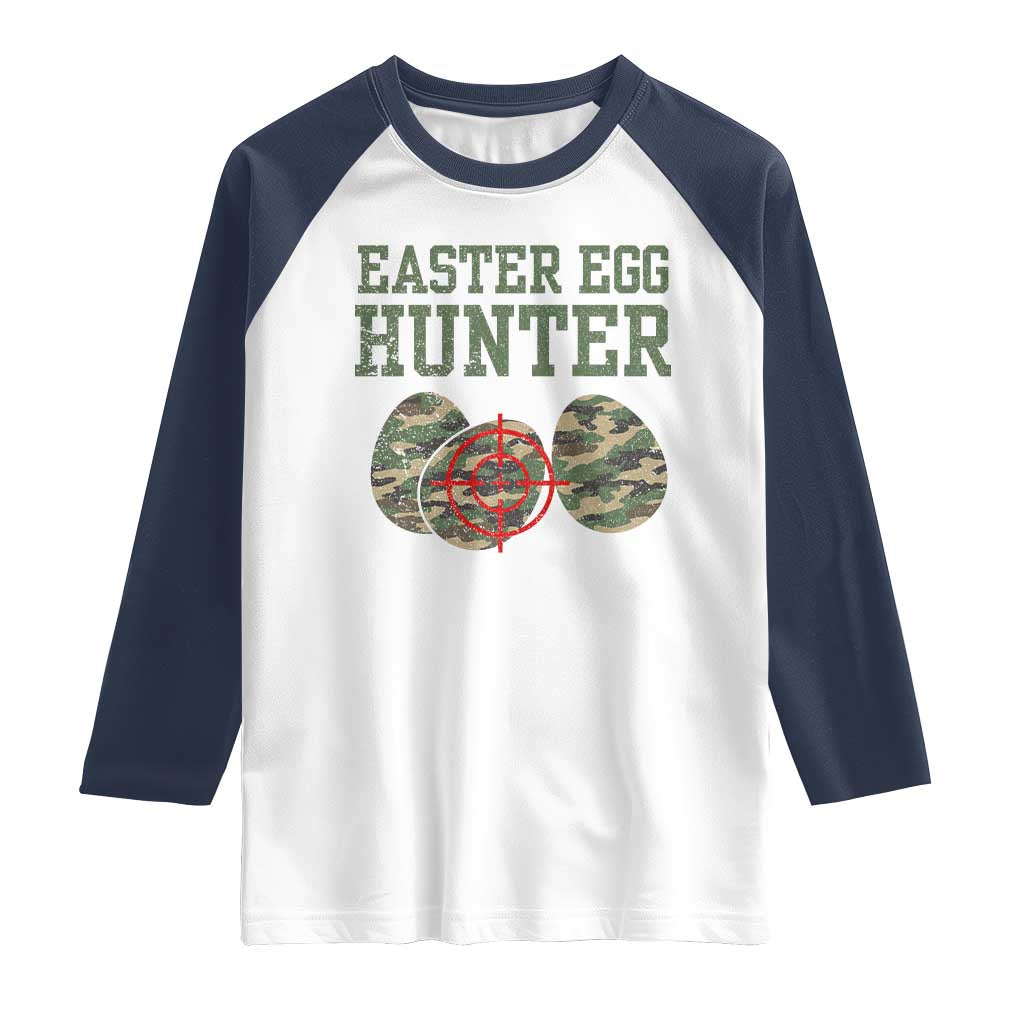 Easter Egg Hunter Raglan Shirt Camo Funny Hunting TS10 White Navy Print Your Wear