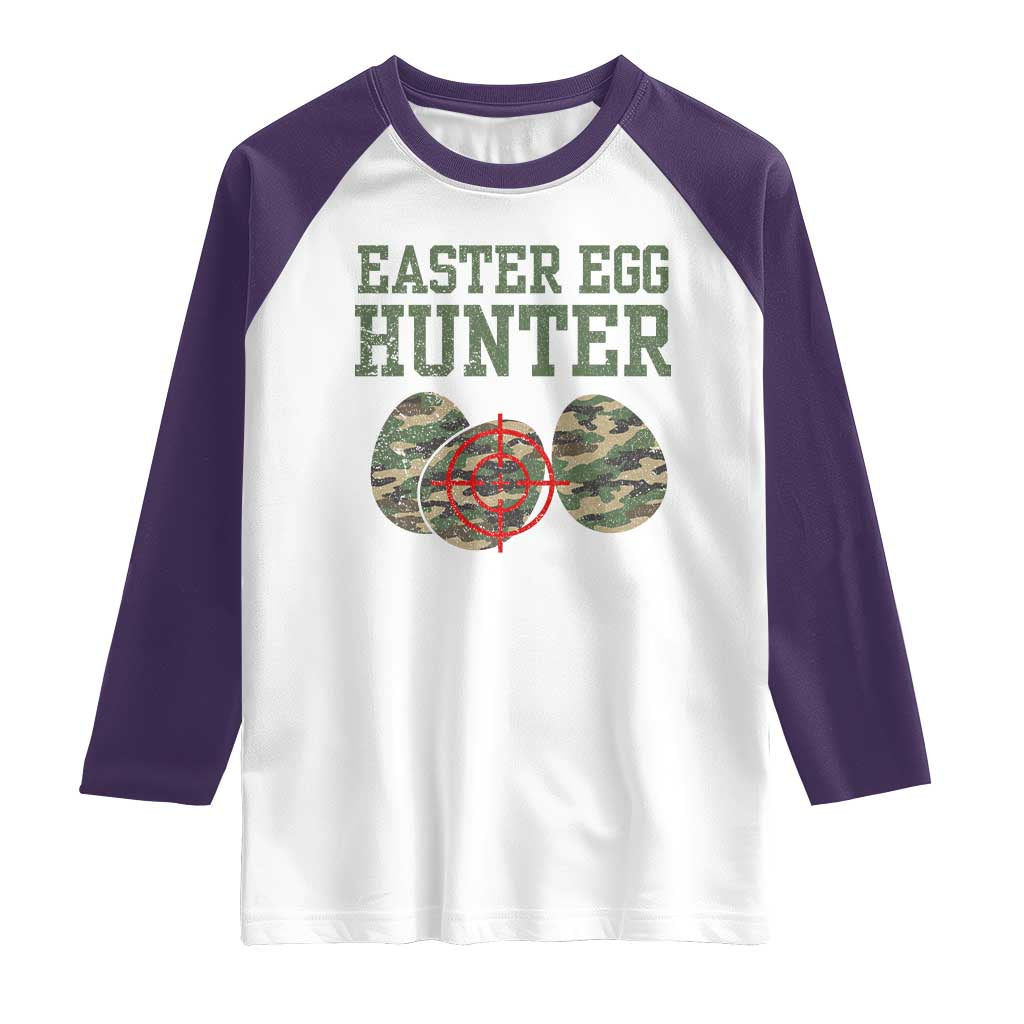 Easter Egg Hunter Raglan Shirt Camo Funny Hunting TS10 White Purple Print Your Wear