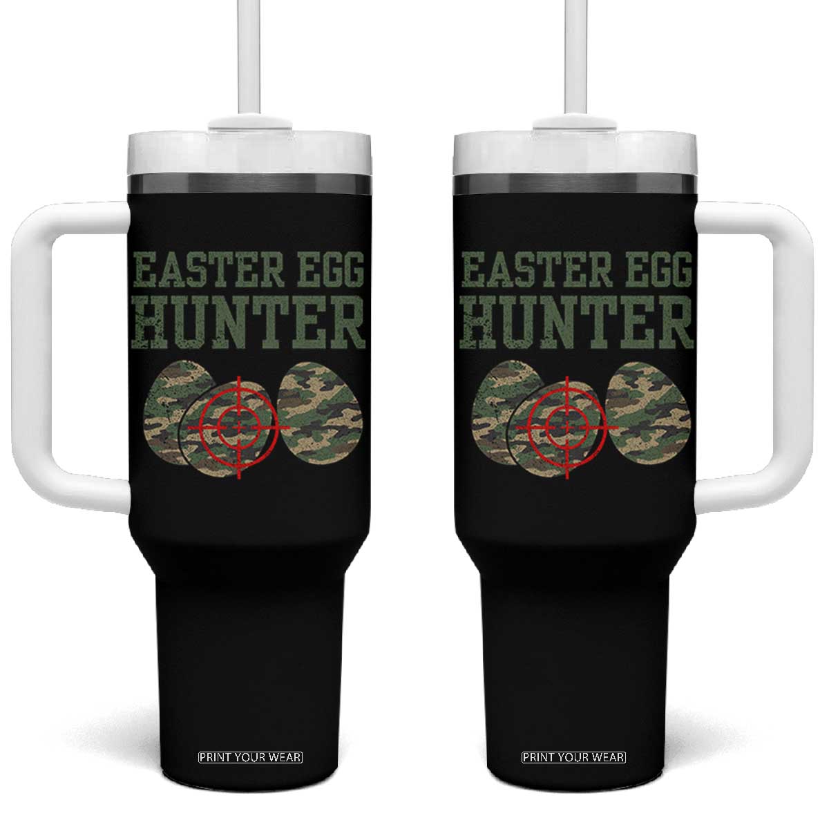 Easter Egg Hunter Tumbler With Handle Camo Funny Hunting TS10 One Size: 40 oz Black Print Your Wear
