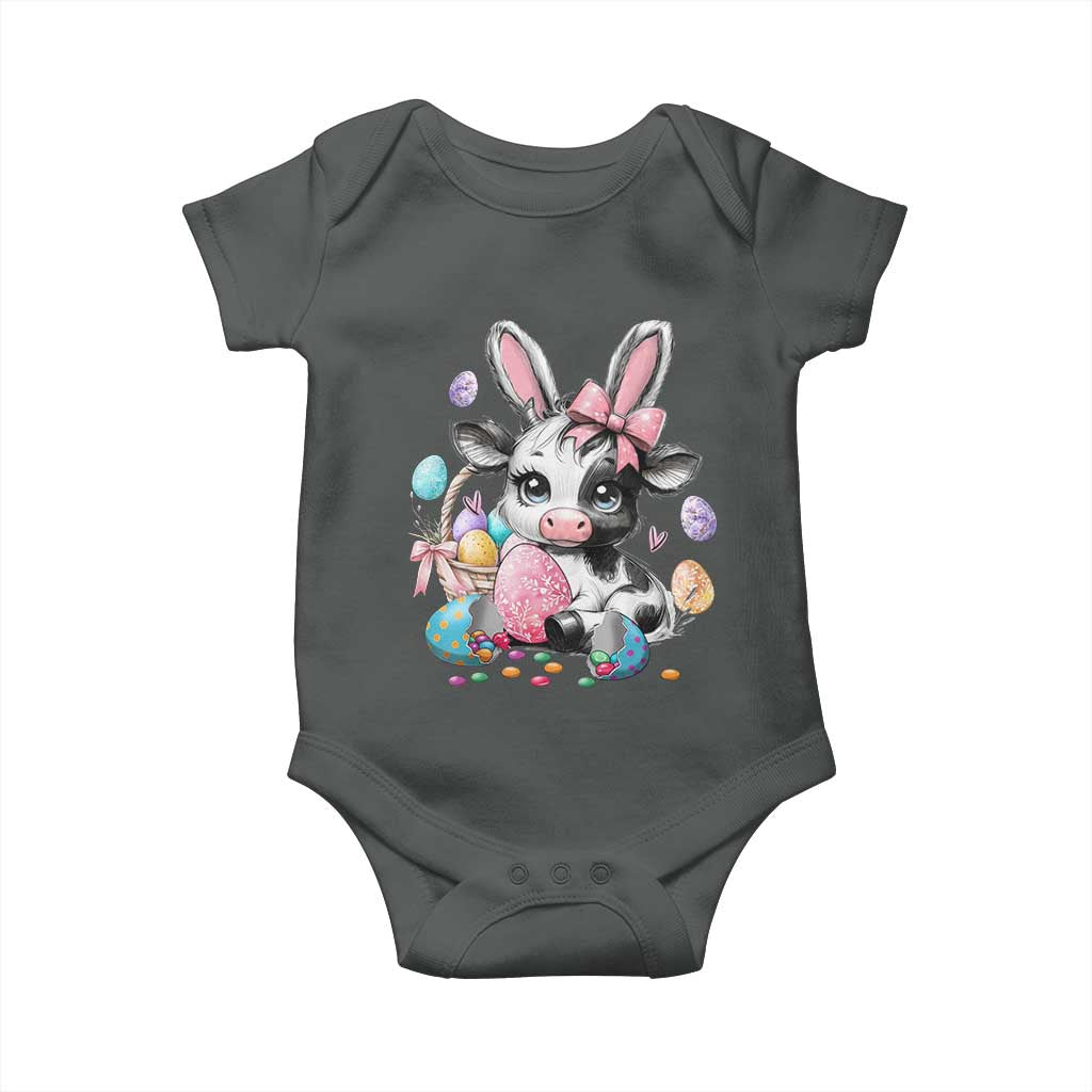 Easter Day Cow Baby Onesie Cute Cow Bunny Heifer TS10 Dark Heather Print Your Wear