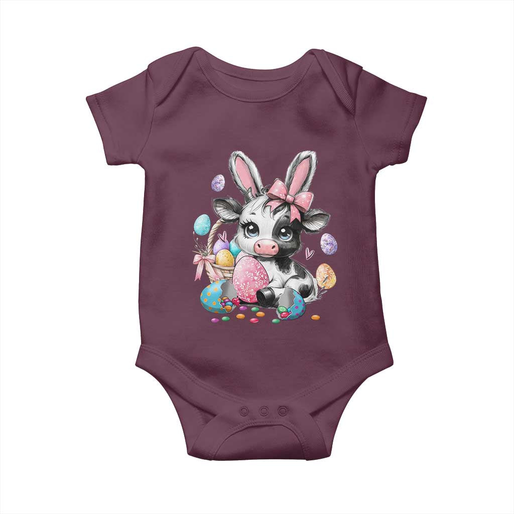 Easter Day Cow Baby Onesie Cute Cow Bunny Heifer TS10 Maroon Print Your Wear