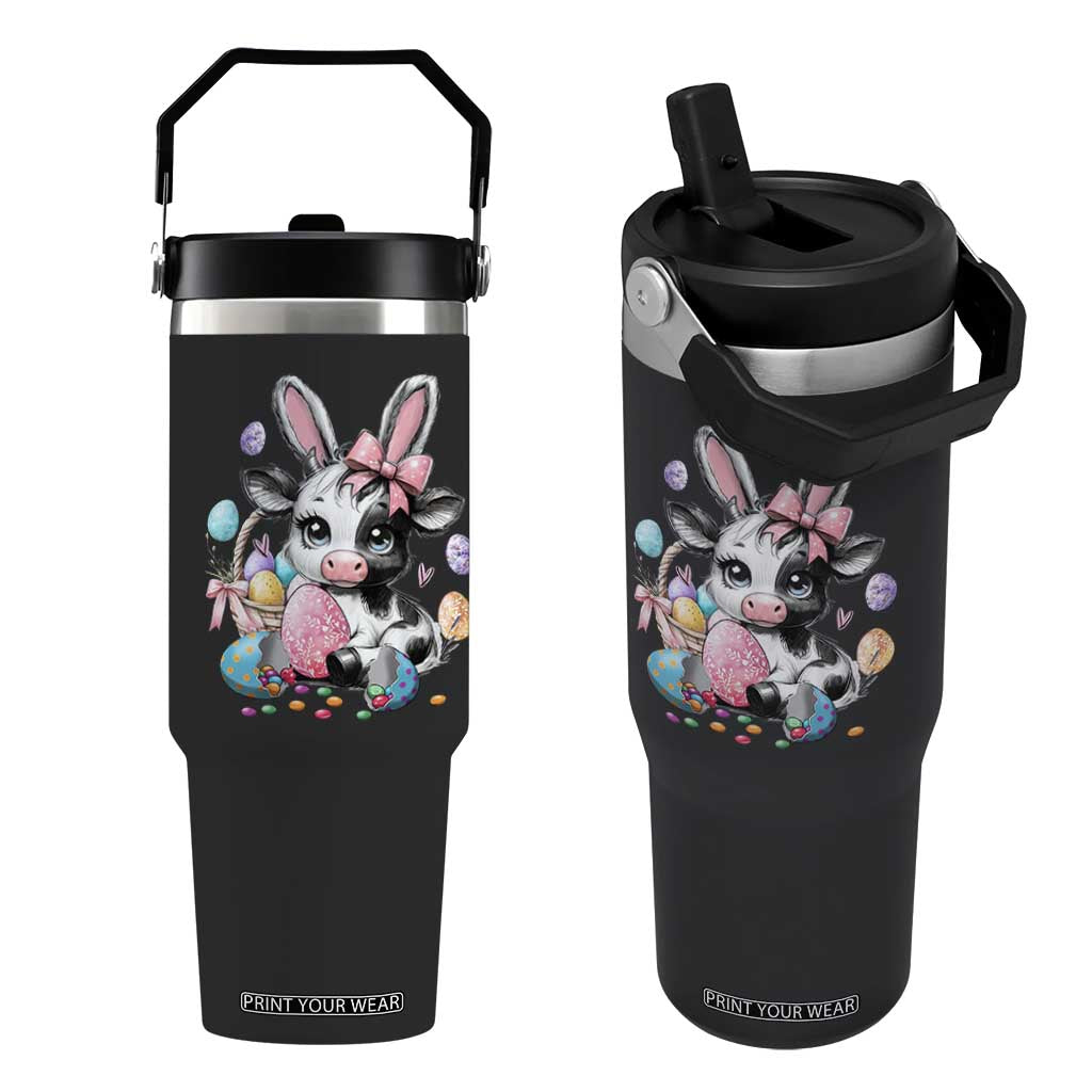 Easter Day Cow Flip Straw Tumbler Cute Cow Bunny Heifer TS10 One Size: 30 oz Black Print Your Wear