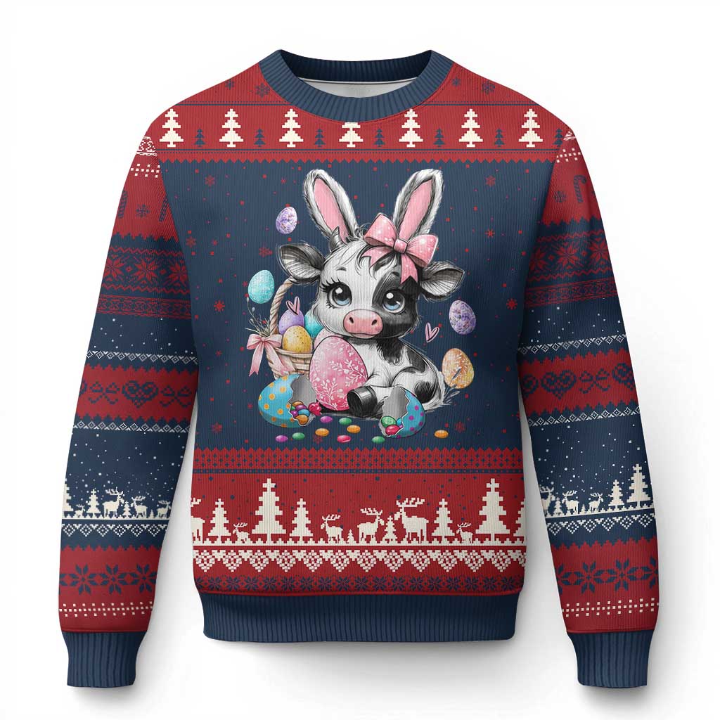 Easter Day Cow Ugly Christmas Sweater Cute Cow Bunny Heifer TS10 Navy Red Print Your Wear