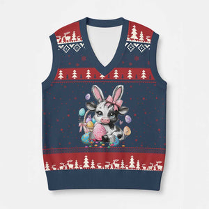 Easter Day Cow V-Neck Knit Sweater Vest Cute Cow Bunny Heifer TS10 Navy Red Print Your Wear