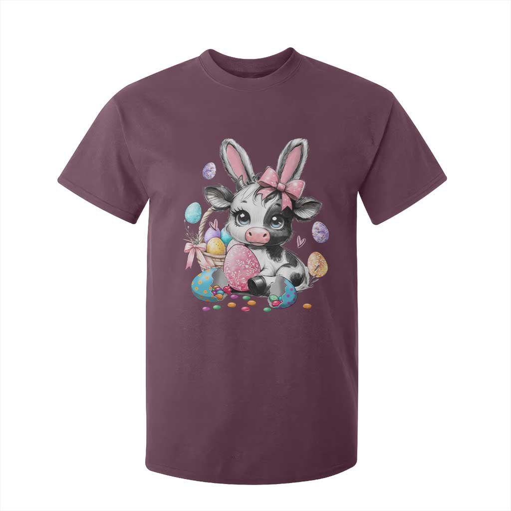 Easter Day Cow T Shirt For Kid Cute Cow Bunny Heifer TS10 Maroon Print Your Wear