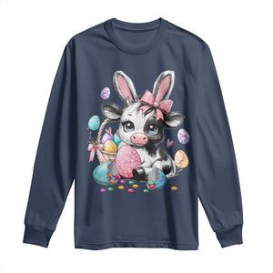 Easter Day Cow Long Sleeve Shirt Cute Cow Bunny Heifer TS10 Navy Print Your Wear