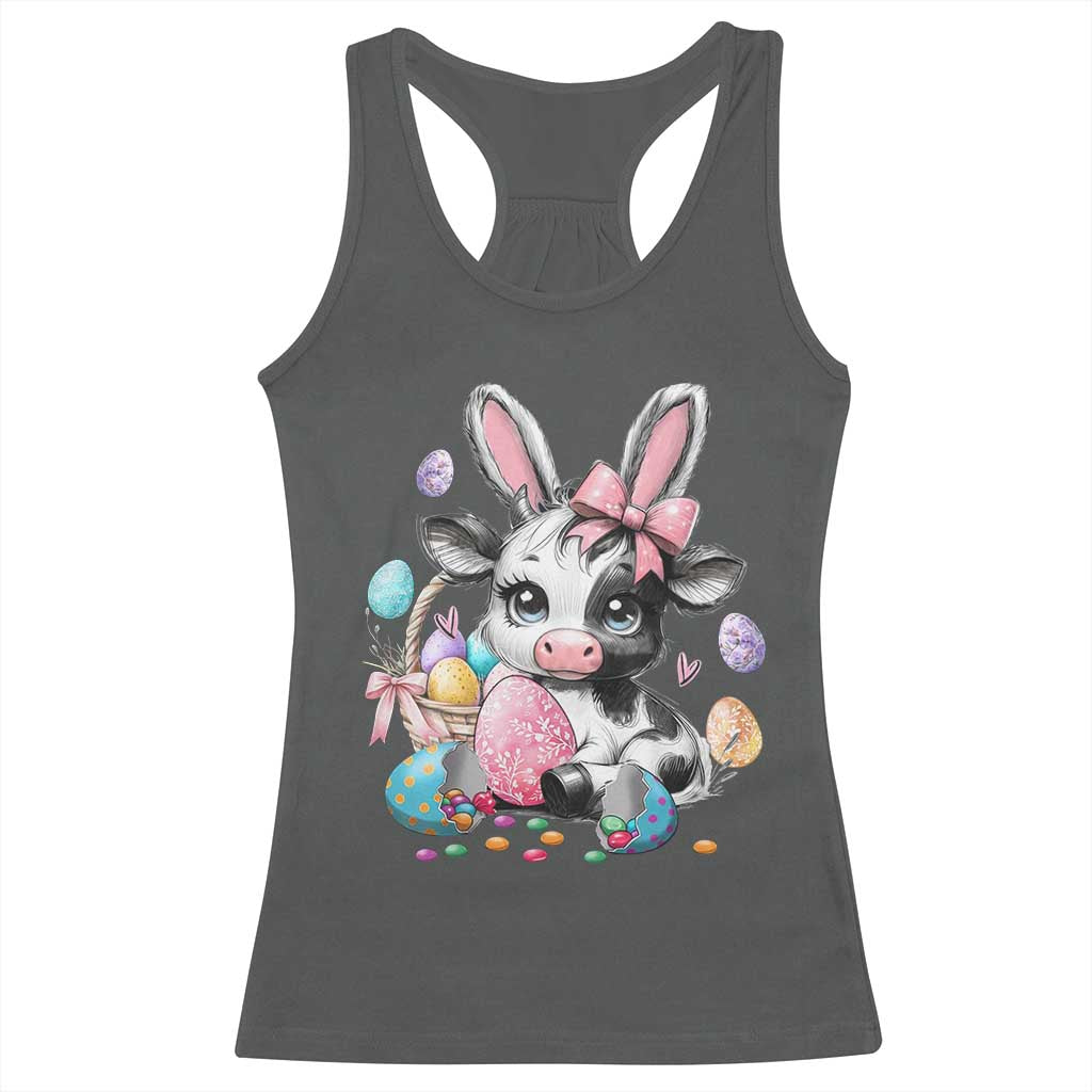 Easter Day Cow Racerback Tank Top Cute Cow Bunny Heifer TS10 Dark Heather Print Your Wear