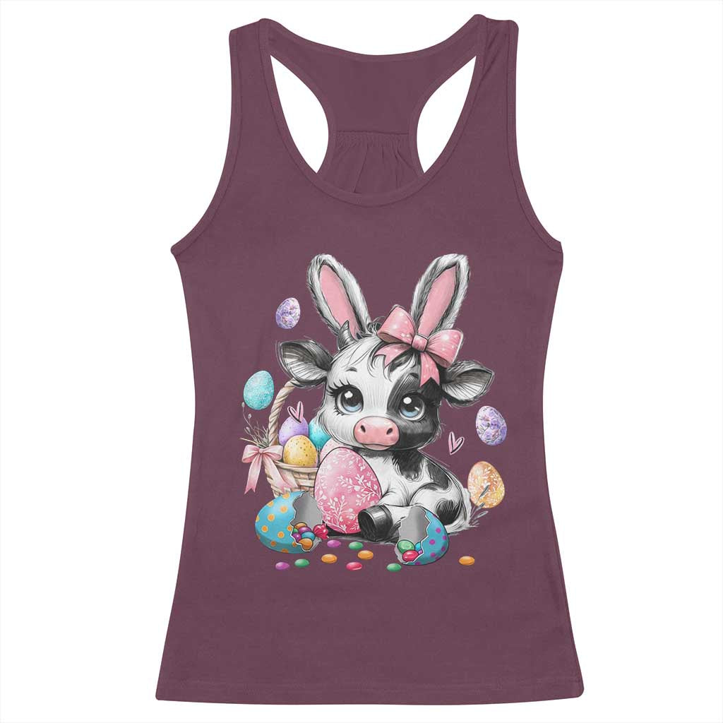 Easter Day Cow Racerback Tank Top Cute Cow Bunny Heifer TS10 Maroon Print Your Wear
