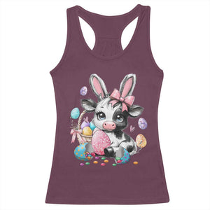 Easter Day Cow Racerback Tank Top Cute Cow Bunny Heifer TS10 Maroon Print Your Wear