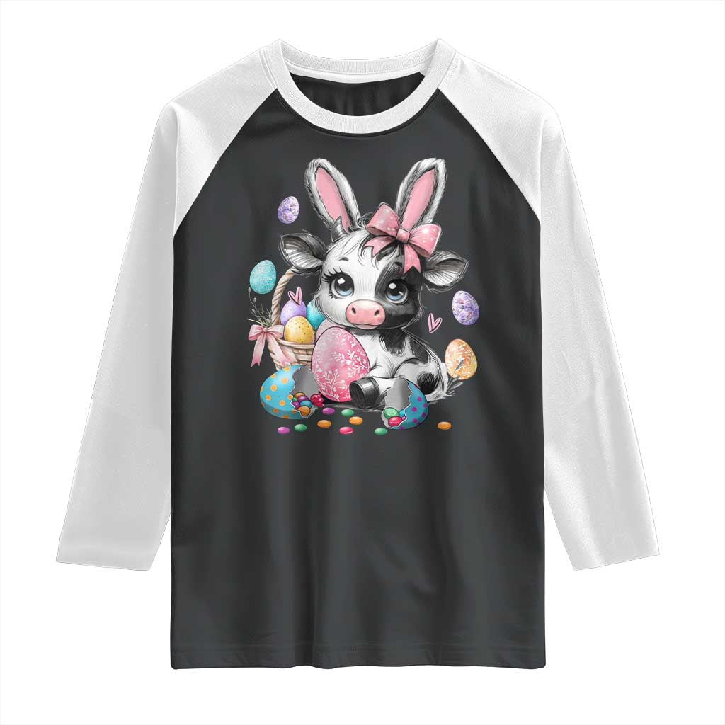 Easter Day Cow Raglan Shirt Cute Cow Bunny Heifer TS10 Black White Print Your Wear