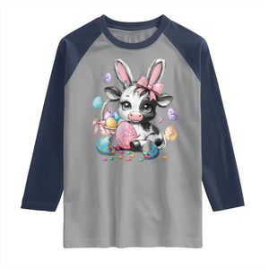 Easter Day Cow Raglan Shirt Cute Cow Bunny Heifer TS10 Sport Gray Navy Print Your Wear
