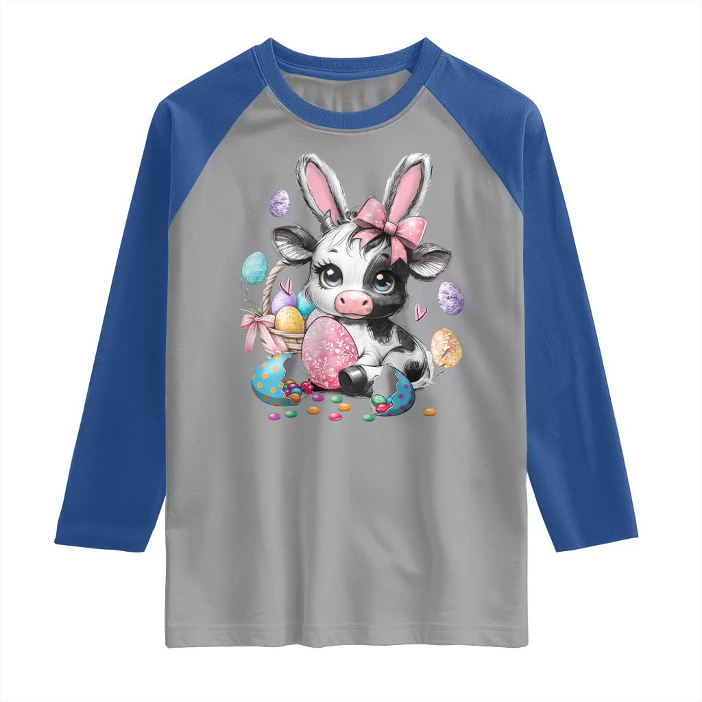 Easter Day Cow Raglan Shirt Cute Cow Bunny Heifer TS10 Sport Gray Royal Print Your Wear