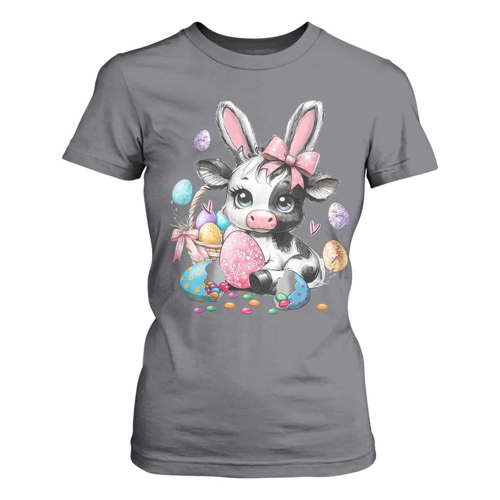 Easter Day Cow T Shirt For Women Cute Cow Bunny Heifer TS10 Charcoal Print Your Wear