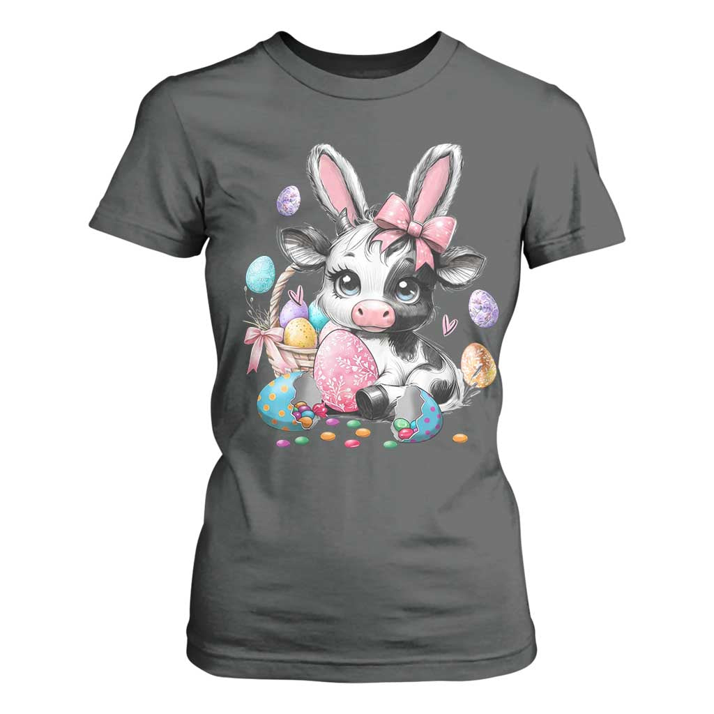 Easter Day Cow T Shirt For Women Cute Cow Bunny Heifer TS10 Dark Heather Print Your Wear