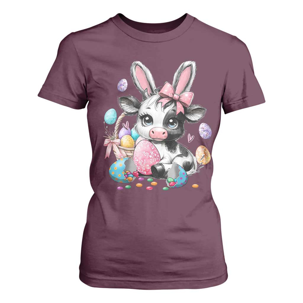 Easter Day Cow T Shirt For Women Cute Cow Bunny Heifer TS10 Maroon Print Your Wear