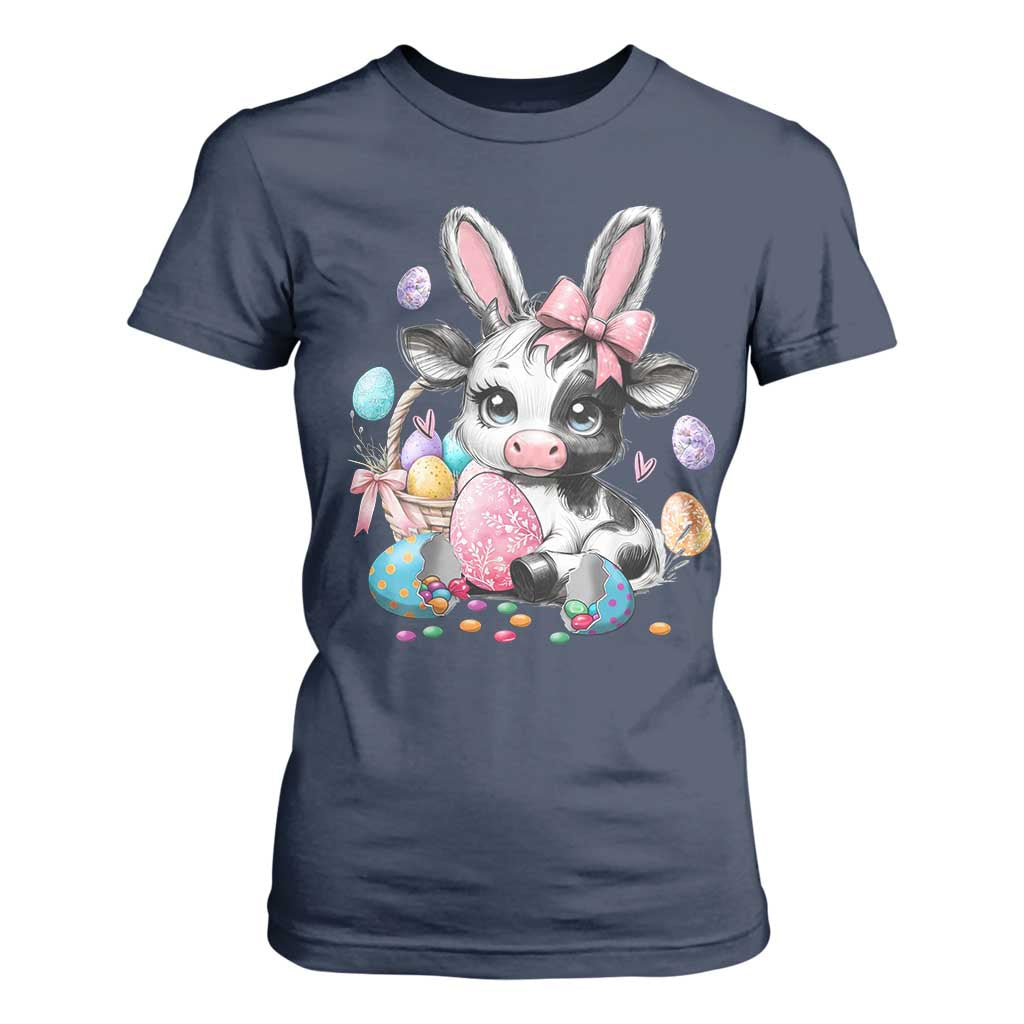 Easter Day Cow T Shirt For Women Cute Cow Bunny Heifer TS10 Navy Print Your Wear