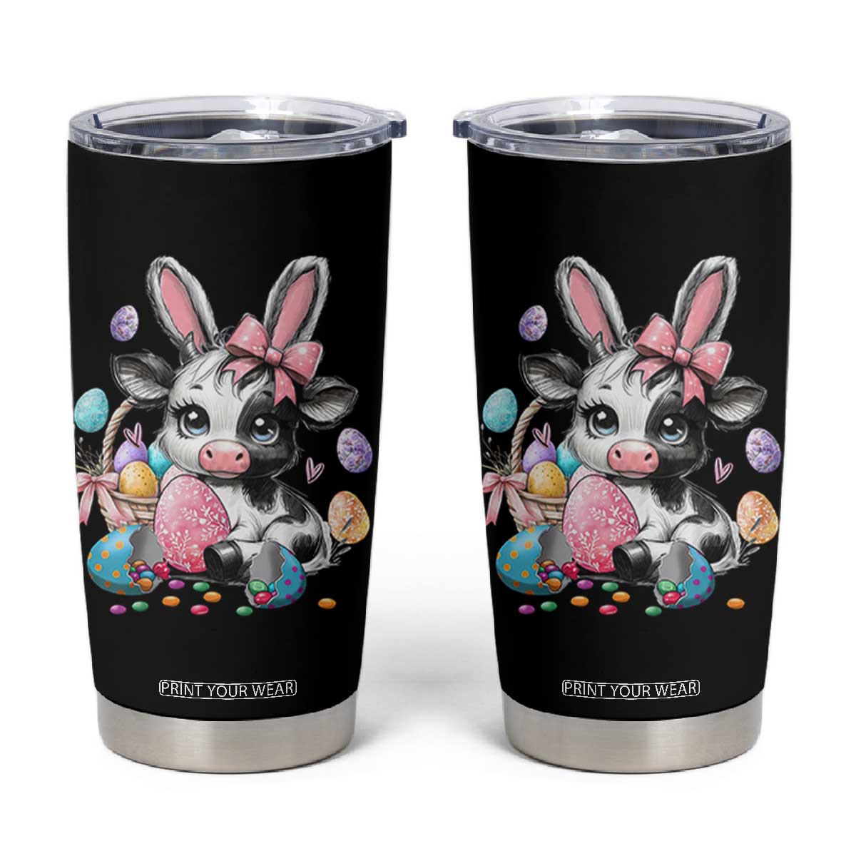 Easter Day Cow Tumbler Cup Cute Cow Bunny Heifer TS10 Black Print Your Wear