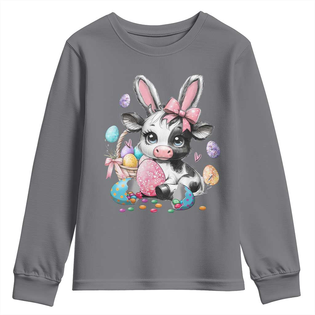 Easter Day Cow Youth Sweatshirt Cute Cow Bunny Heifer TS10 Charcoal Print Your Wear