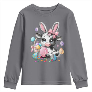 Easter Day Cow Youth Sweatshirt Cute Cow Bunny Heifer TS10 Charcoal Print Your Wear