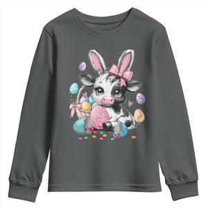 Easter Day Cow Youth Sweatshirt Cute Cow Bunny Heifer TS10 Dark Heather Print Your Wear