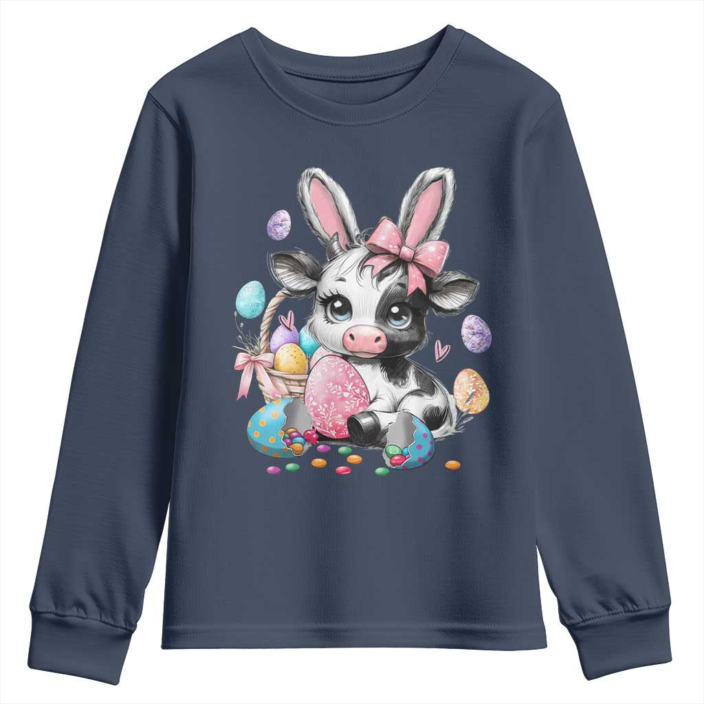 Easter Day Cow Youth Sweatshirt Cute Cow Bunny Heifer TS10 Navy Print Your Wear