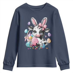 Easter Day Cow Youth Sweatshirt Cute Cow Bunny Heifer TS10 Navy Print Your Wear