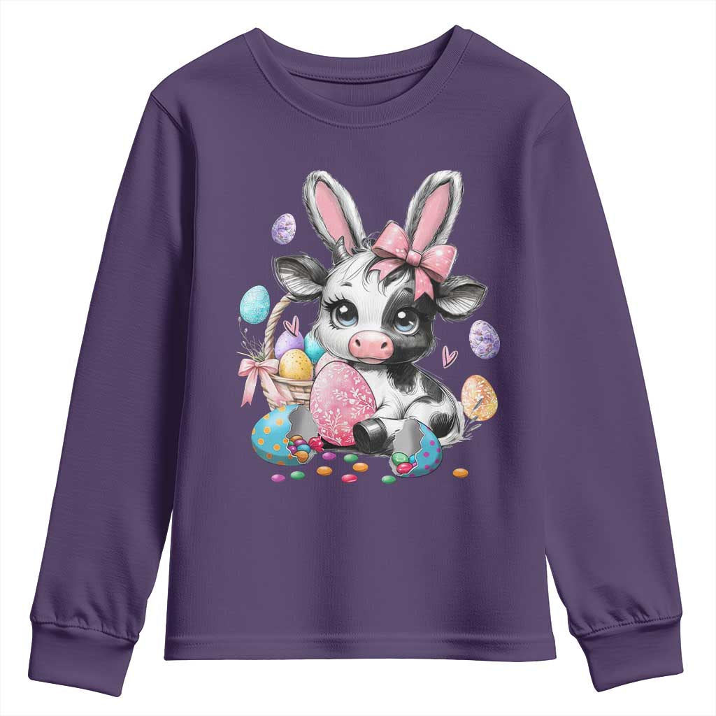 Easter Day Cow Youth Sweatshirt Cute Cow Bunny Heifer TS10 Purple Print Your Wear