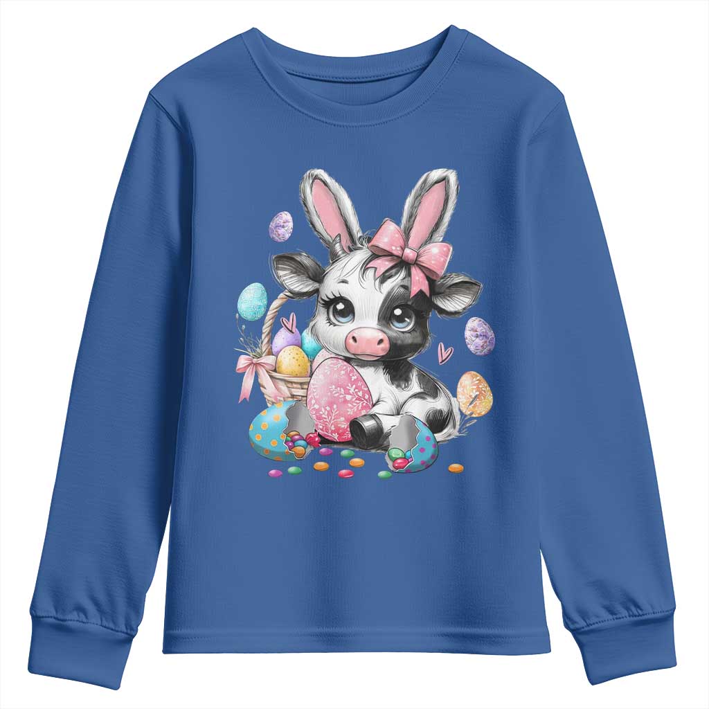 Easter Day Cow Youth Sweatshirt Cute Cow Bunny Heifer TS10 Royal Blue Print Your Wear