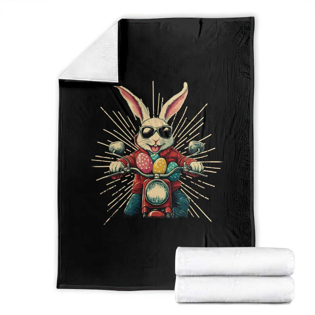 Biker Bunny Throw Blanket Retro Easter Day Rabbit Ride Motorcycles Motorbike TS10 Black Print Your Wear