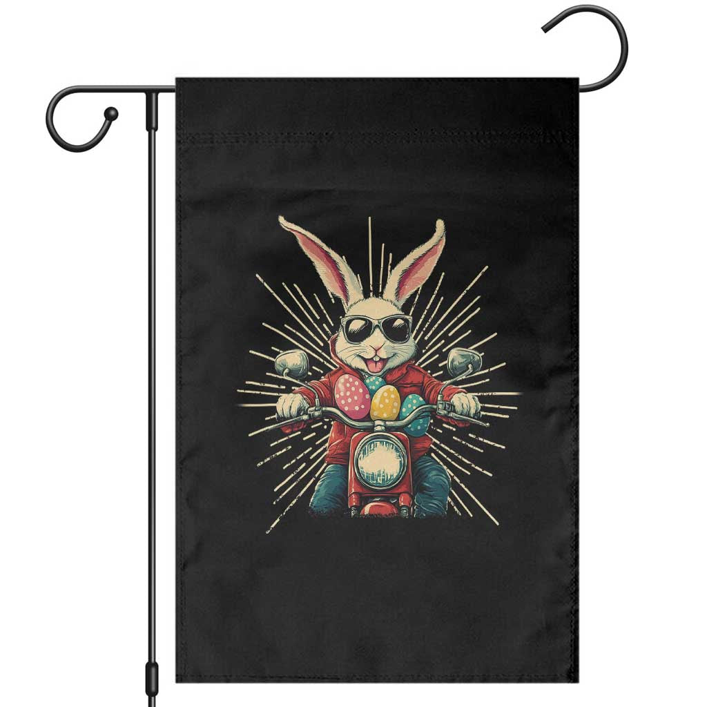 Biker Bunny Garden Flag Retro Easter Day Rabbit Ride Motorcycles Motorbike TS10 Black Print Your Wear