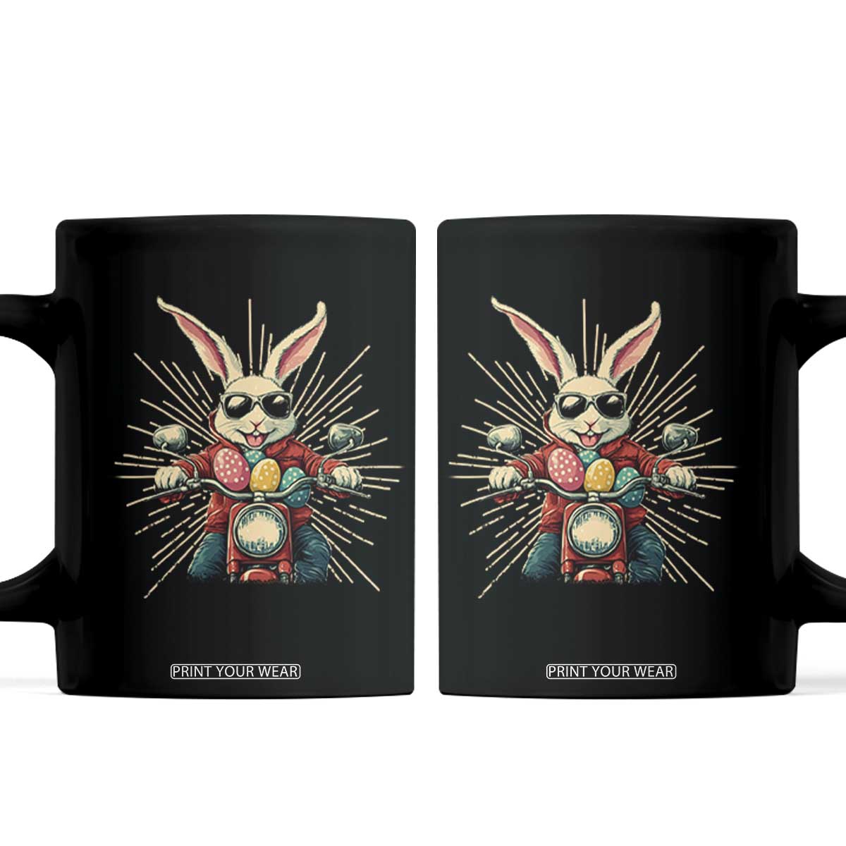 Biker Bunny Coffee Mug Retro Easter Day Rabbit Ride Motorcycles Motorbike TS10 Black Print Your Wear