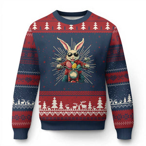 Biker Bunny Ugly Christmas Sweater Retro Easter Day Rabbit Ride Motorcycles Motorbike TS10 Navy Red Print Your Wear