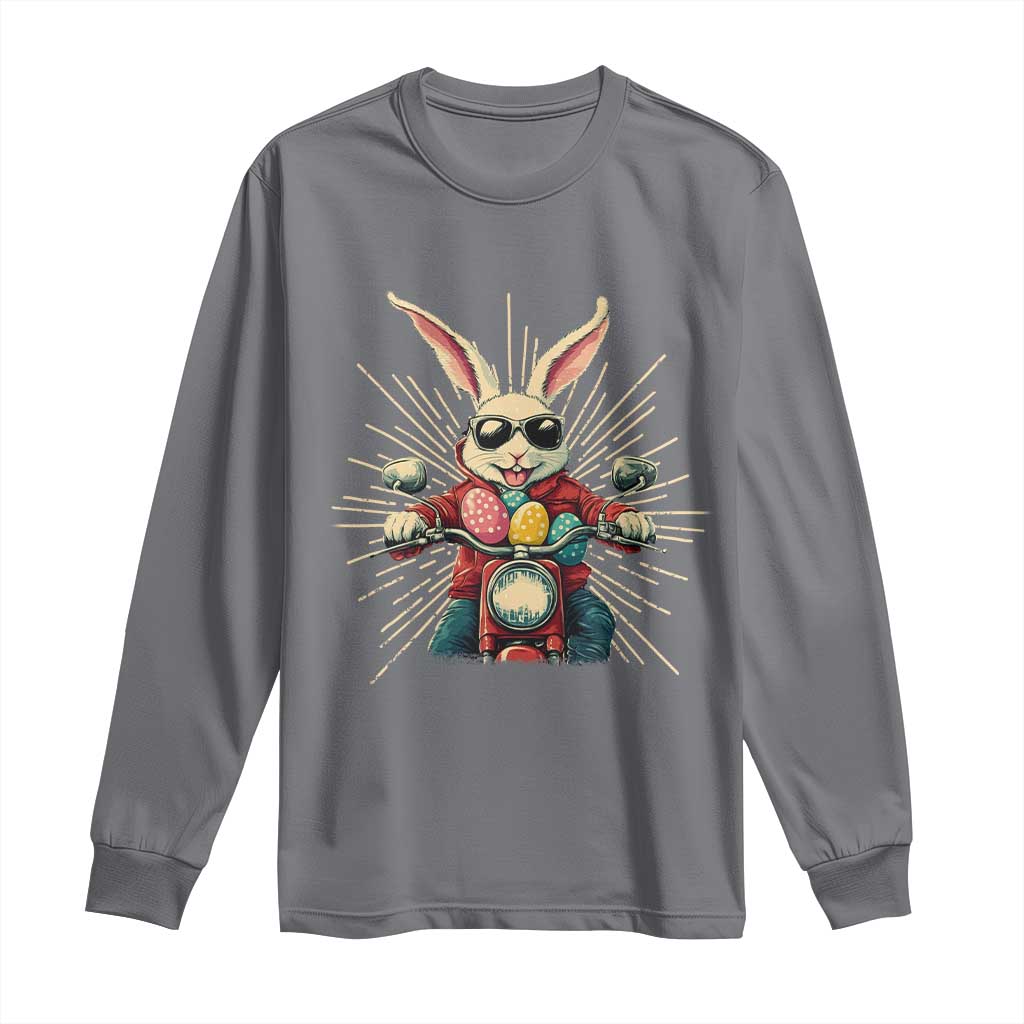 Biker Bunny Long Sleeve Shirt Retro Easter Day Rabbit Ride Motorcycles Motorbike TS10 Charcoal Print Your Wear