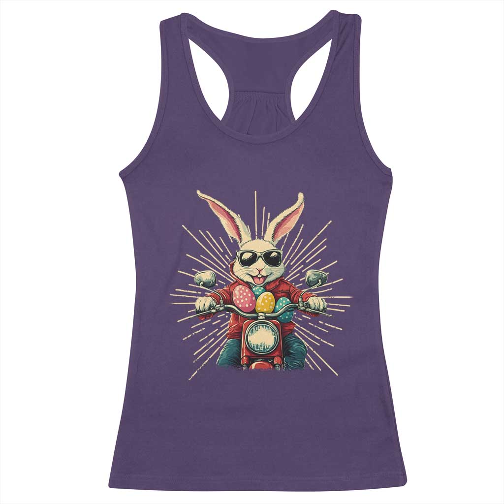 Biker Bunny Racerback Tank Top Retro Easter Day Rabbit Ride Motorcycles Motorbike TS10 Purple Print Your Wear