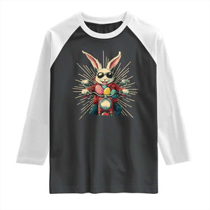 Biker Bunny Raglan Shirt Retro Easter Day Rabbit Ride Motorcycles Motorbike TS10 Black White Print Your Wear