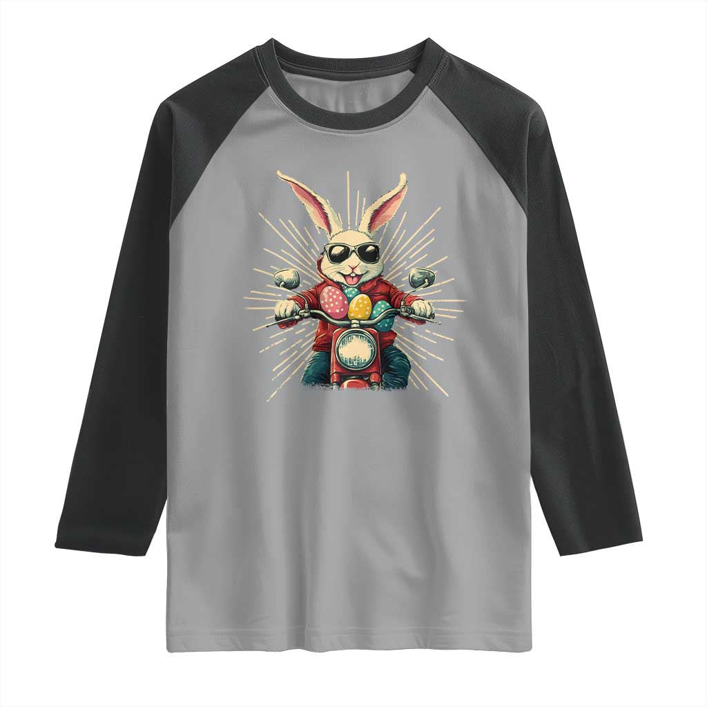 Biker Bunny Raglan Shirt Retro Easter Day Rabbit Ride Motorcycles Motorbike TS10 Sport Gray Black Print Your Wear