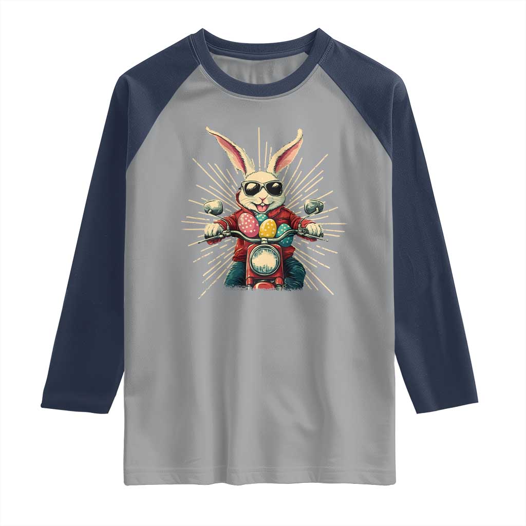 Biker Bunny Raglan Shirt Retro Easter Day Rabbit Ride Motorcycles Motorbike TS10 Sport Gray Navy Print Your Wear