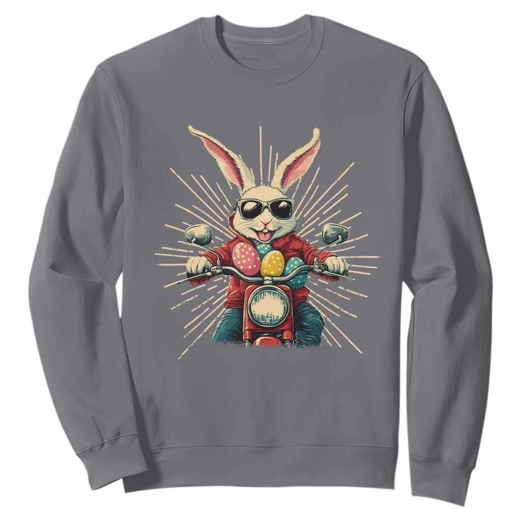 Biker Bunny Sweatshirt Retro Easter Day Rabbit Ride Motorcycles Motorbike TS10 Charcoal Print Your Wear