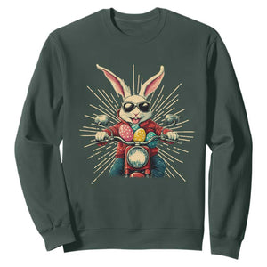 Biker Bunny Sweatshirt Retro Easter Day Rabbit Ride Motorcycles Motorbike TS10 Dark Forest Green Print Your Wear