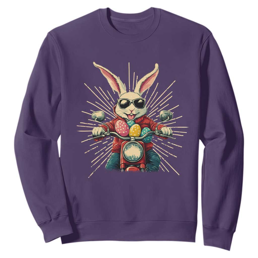 Biker Bunny Sweatshirt Retro Easter Day Rabbit Ride Motorcycles Motorbike TS10 Purple Print Your Wear